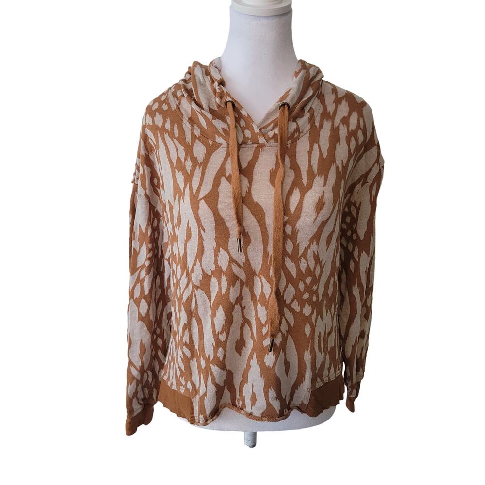XCVI Wearables Size S Alrington Animal Print V-Neck Long Sleeve‎ Pullover Hoodie